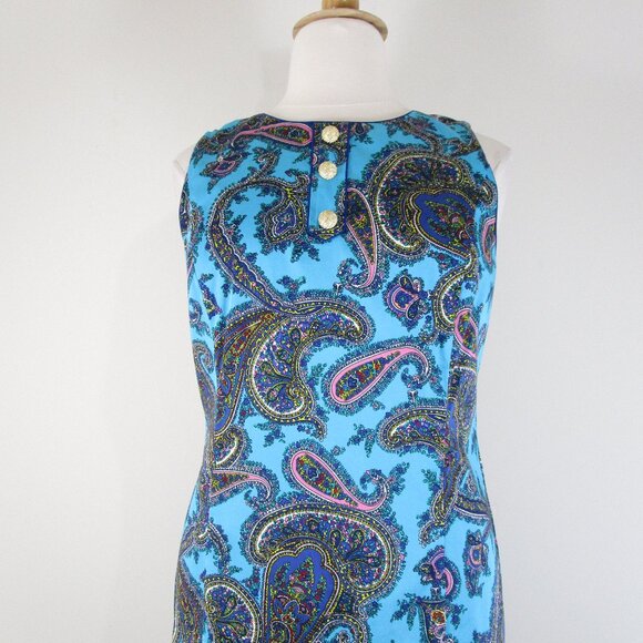 Talbots Plus Size Blue Pink Floral Paisley Sleeveless Sheath Dress Size 16 - Picture 2 of 10
